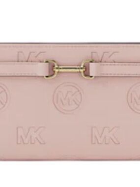Michael Kors Blush Pink Embossed Logo Wristlet with Gold Hardware